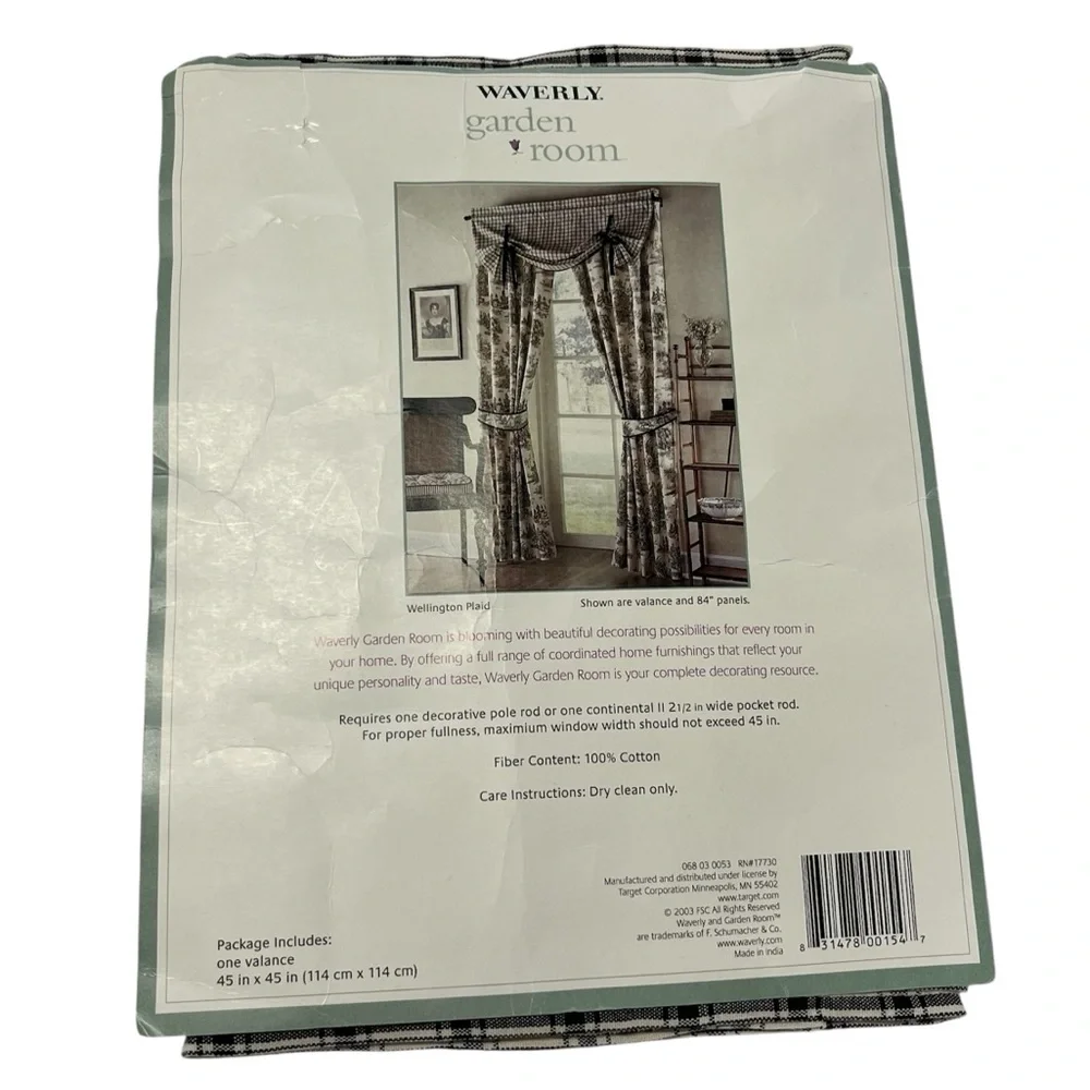 Waverly garden room Tie Up Valance 45” x 45” Wellington Plaid New Not In Package